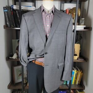 JOS A BANK Men's Sport Coat Gray Plaid Wool Cento Cin Quanta Tailored Fit Sz 44L